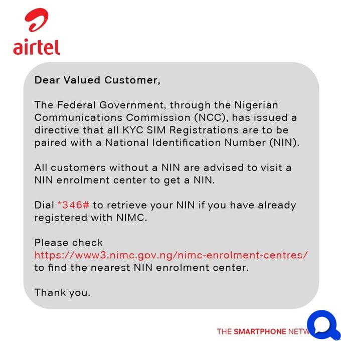 how to link nin airtel via sms